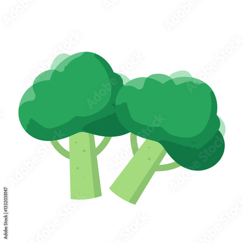 Cartoon green broccoli heads on white background