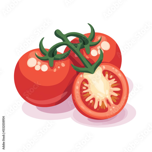 Cartoon Red Tomatoes on Vine, Halved Illustration
