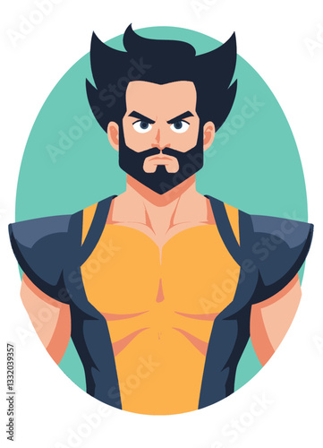 Cartoon superhero with mutton chops and yellow suit
