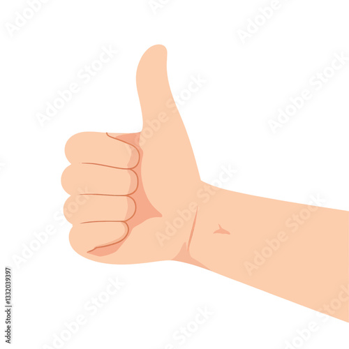 Cartoon tan hand giving thumbs-up gesture on white