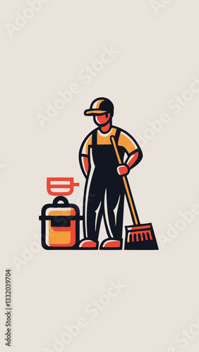 A person cleaning the house minimalistic image. Flat style. Vector illustration.