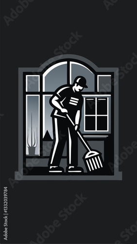 A person cleaning the house minimalistic image. Flat style. Vector illustration.