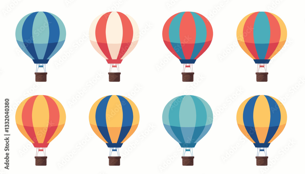 Collection of colorful hot air balloons flat design illustration Collection of colorful hot air balloons flat design illustration