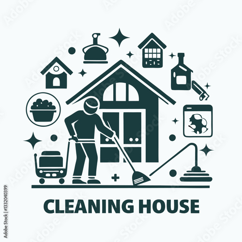 A person cleaning the house. Simple flat illustration on a white background. Vector graphic.