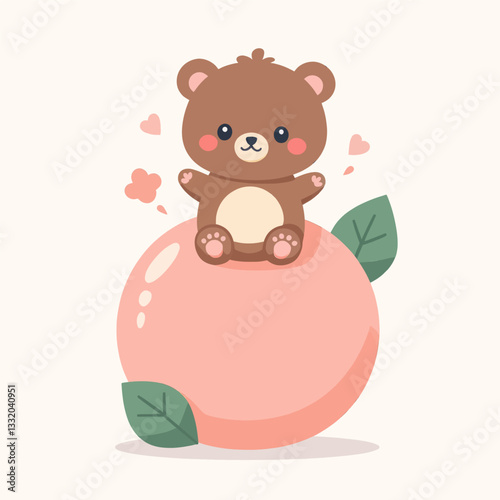 Cute bear illustration sitting on a peach
