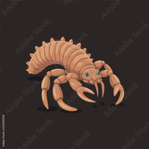 Cute fictional isopod bug with claws and blue eyes