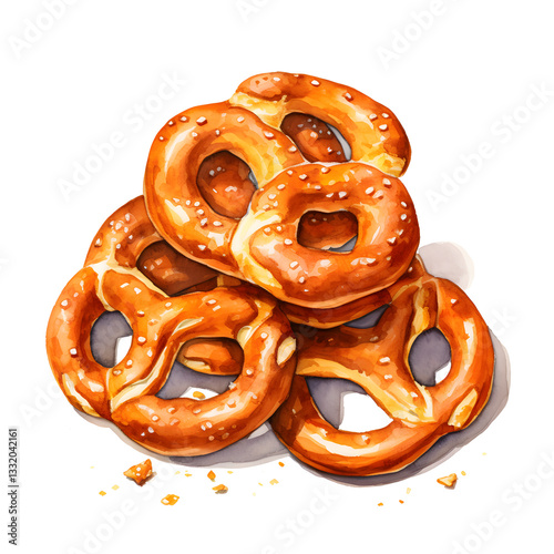 Digital technology bread pretzel watercolor design illustration