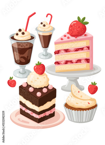 Desserts Galore: Cakes, Milkshakes, and Strawberries
