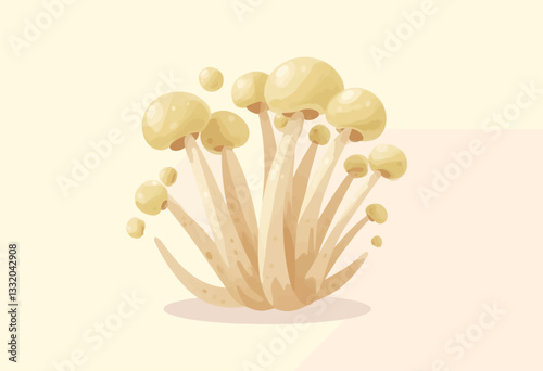 Enoki Mushrooms, Fungi, Beige Background