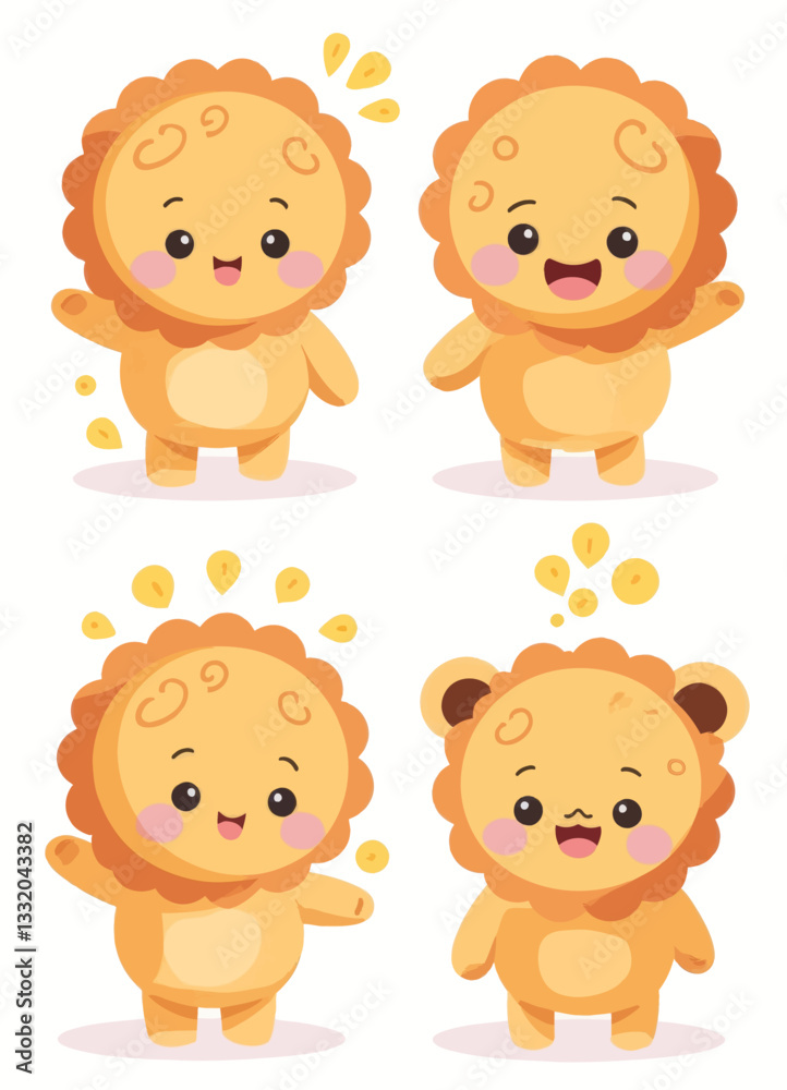 Four Cute Cartoon Lion Characters Posing Four Cute Cartoon Lion Characters Posing