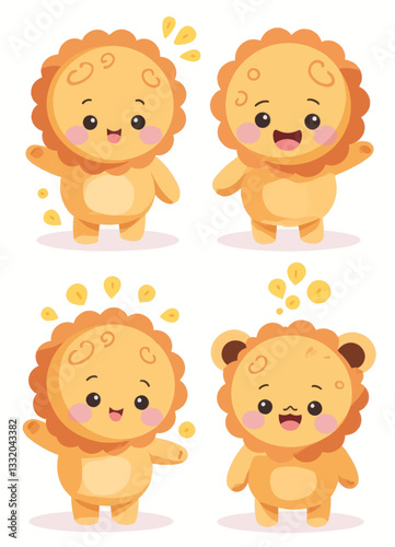 Four Cute Cartoon Lion Characters Posing