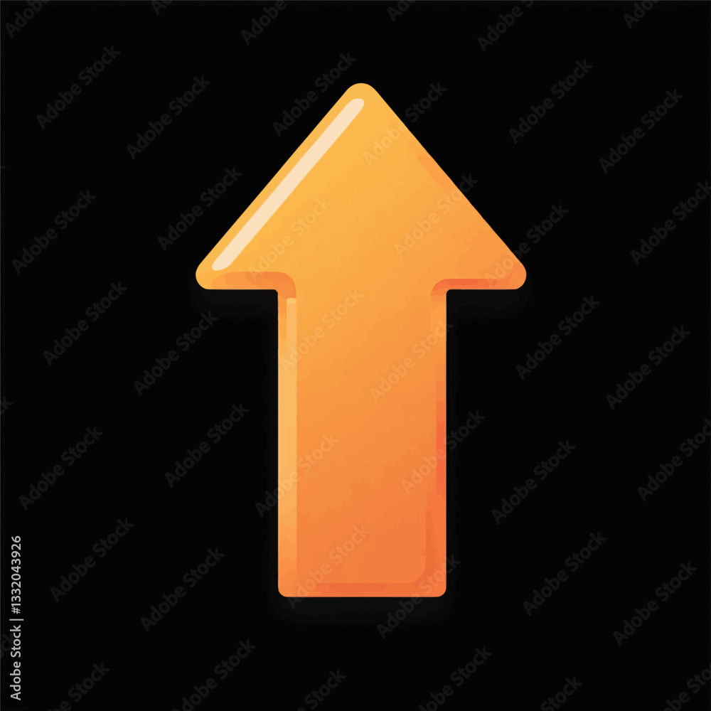 Glossy Orange Arrow Pointing Up on Black Background Glossy Orange Arrow Pointing Up on Black Background