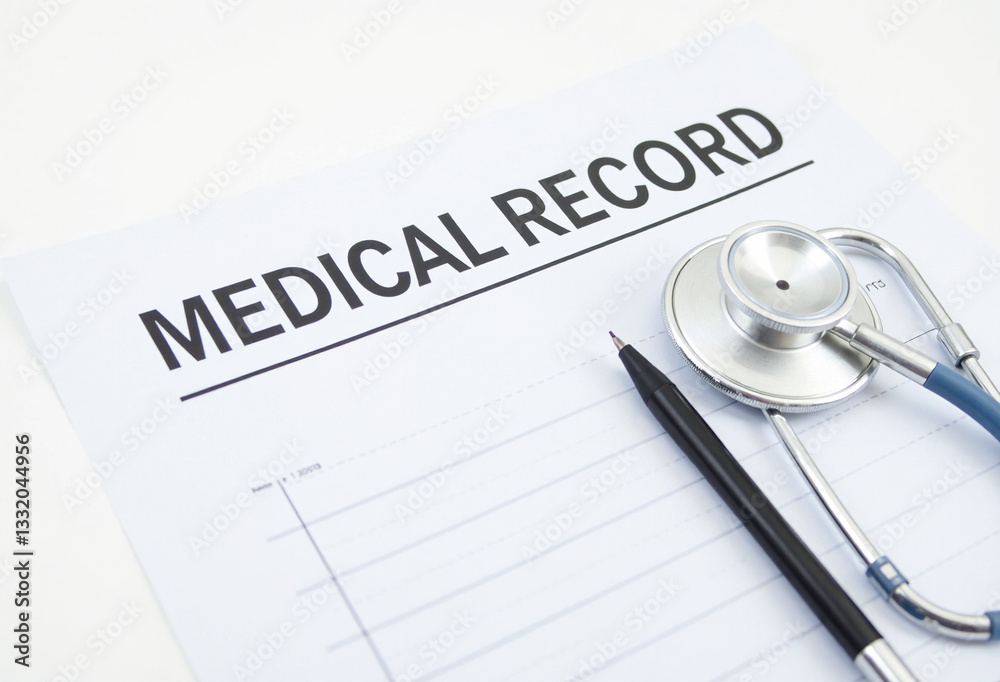 Closeup of a medical record form, stethoscope and pen. Ideal for healthcare, insurance, and medical websites. Closeup of a medical record form, stethoscope and pen. Ideal for healthcare, insurance, and medical websites.
