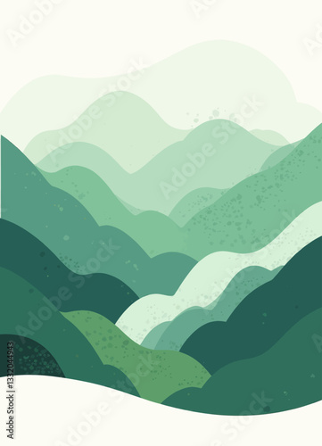 Green gradient mountains illustration with grainy texture
