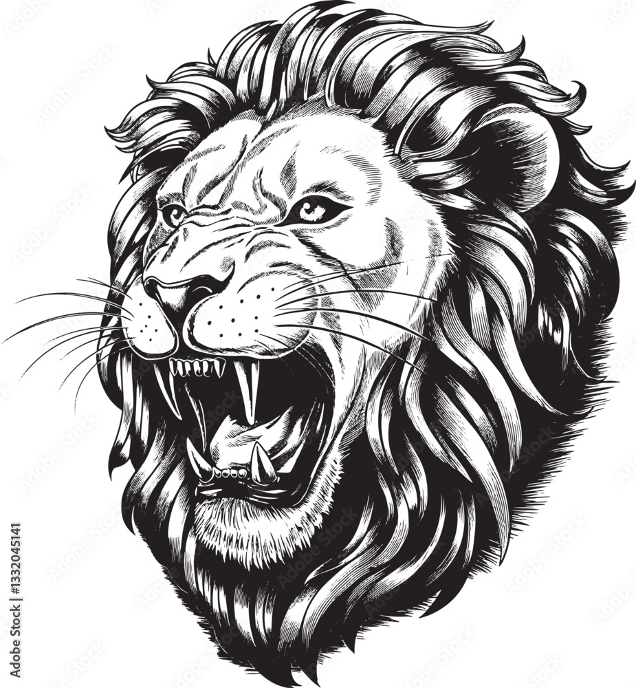 Obraz premium Fierce Lion Head Illustration With Open Mouth And Sharp Teeth