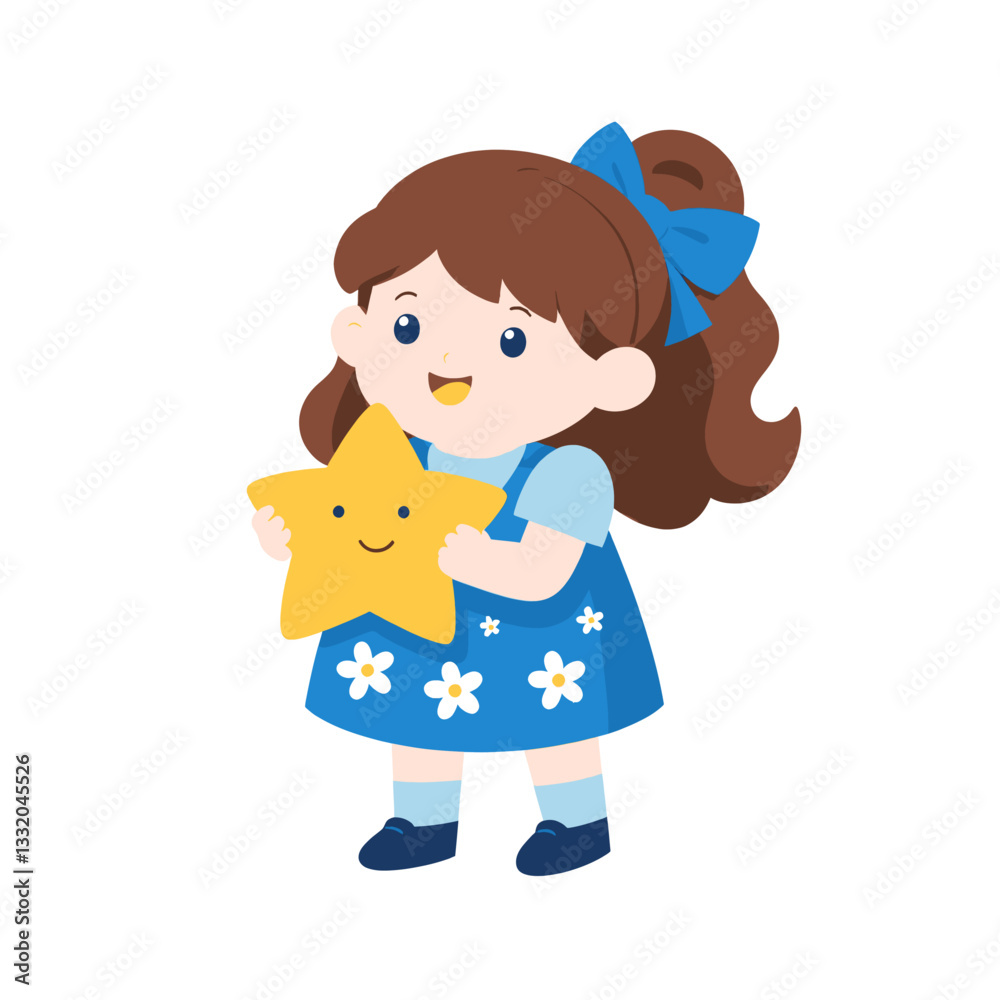 Happy Girl Holding a Smiling Star Toy