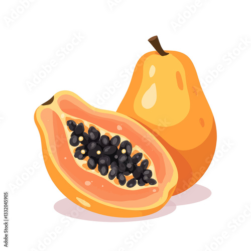 Illustration of sliced papaya and whole papaya fruit
