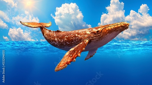 Pixel Art Humpback Whale Breaching Ocean Surface
