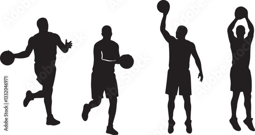 Basketball player playing basketball set silhouette vector