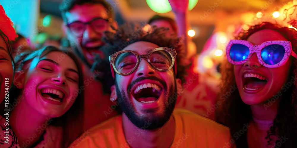 Group Portrait of Laughing Young Adults at a Party Group Portrait of Laughing Young Adults at a Party