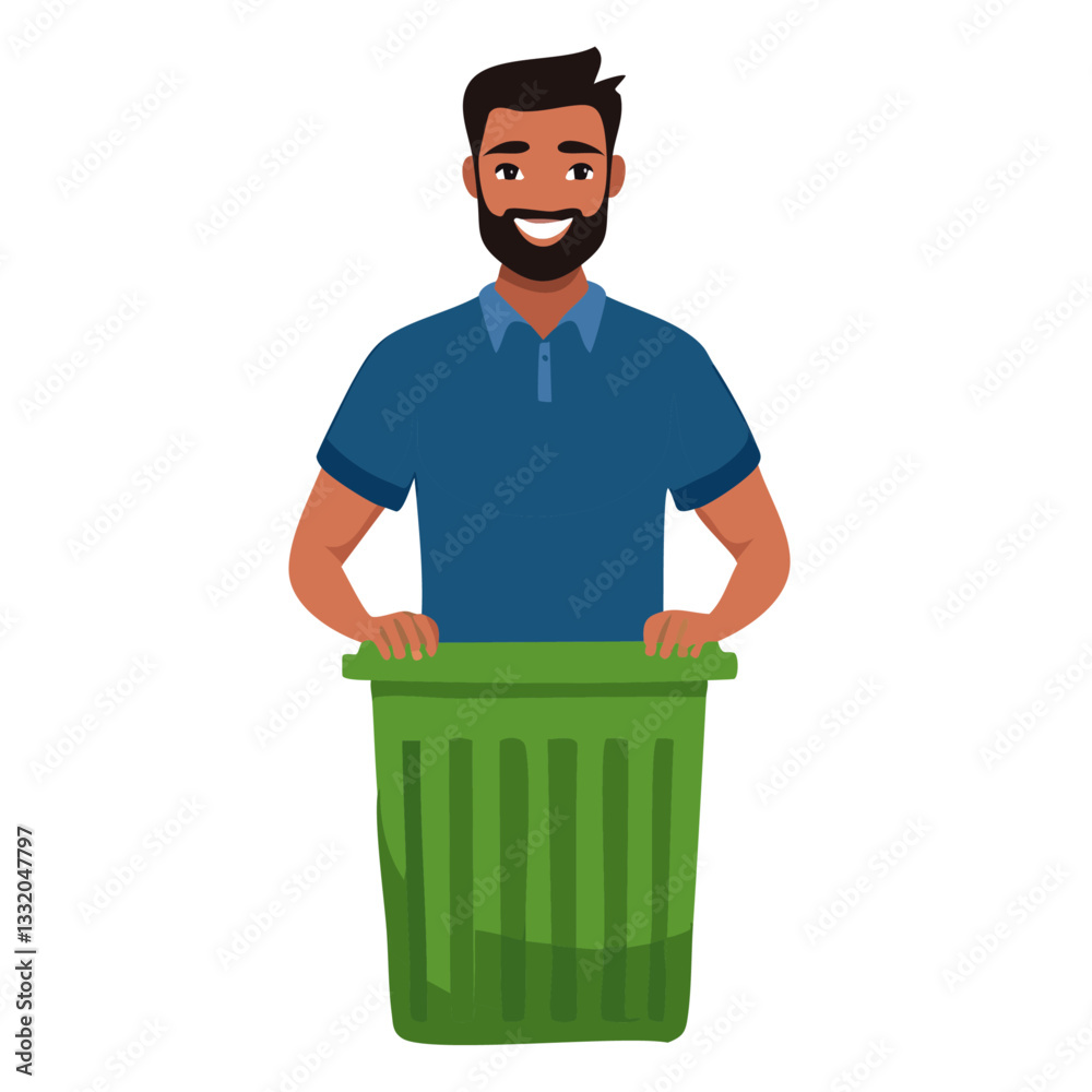 man holding recycling bin vector icon design