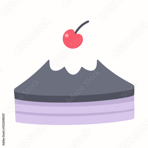 Pastel dessert with cherry on top, isolated food illustration