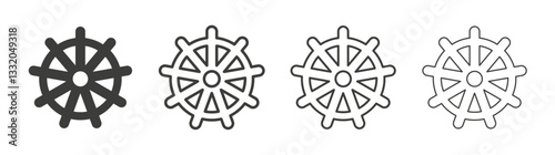Dharmachakra line icon vector illustration set.