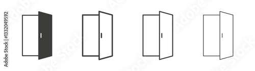 Door open line icon vector illustration set.
