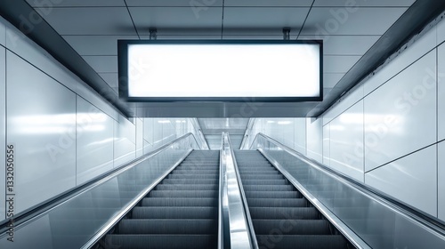 Indoor billboard in metro or airport with escalator  for ads or public info.