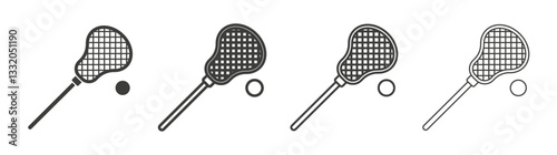 Lacrosse stick ball line icon vector illustration set.