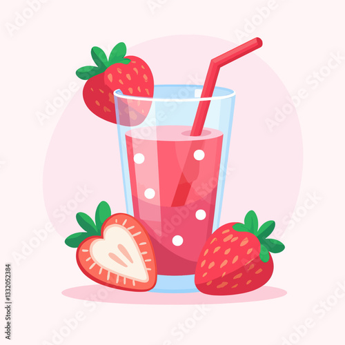 Strawberry Juice with Strawberries Cartoon Illustration