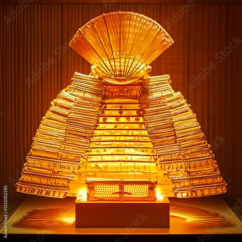 Carta da parati Golden Samurai Armor Display, Museum Exhibit, Cultural Heritage, Illuminated Bac