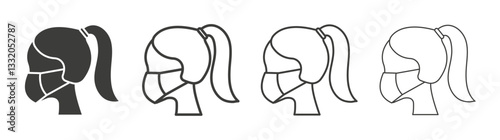 Person in mask line icon vector illustration set.