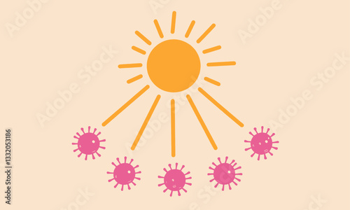 Sunlight and Pink Virus Cartoon Illustration