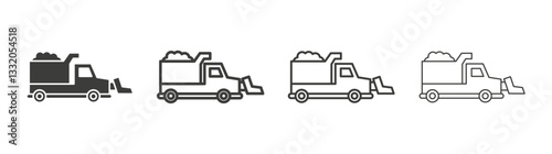Snowplow line icon vector illustration set.
