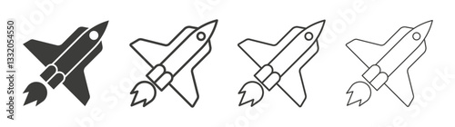 Space shuttle line icon vector illustration set.