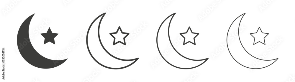 Star and crescent line icon vector illustration set. Star and crescent line icon vector illustration set.