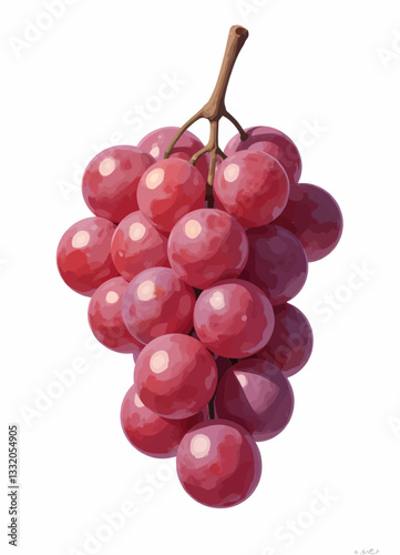Watercolor Style Fresh Bunch of Red Grapes