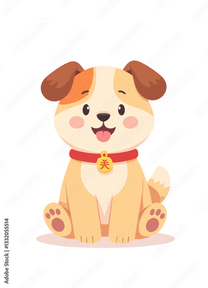Winking Cartoon Dog with Collar and Chinese Symbol Winking Cartoon Dog with Collar and Chinese Symbol