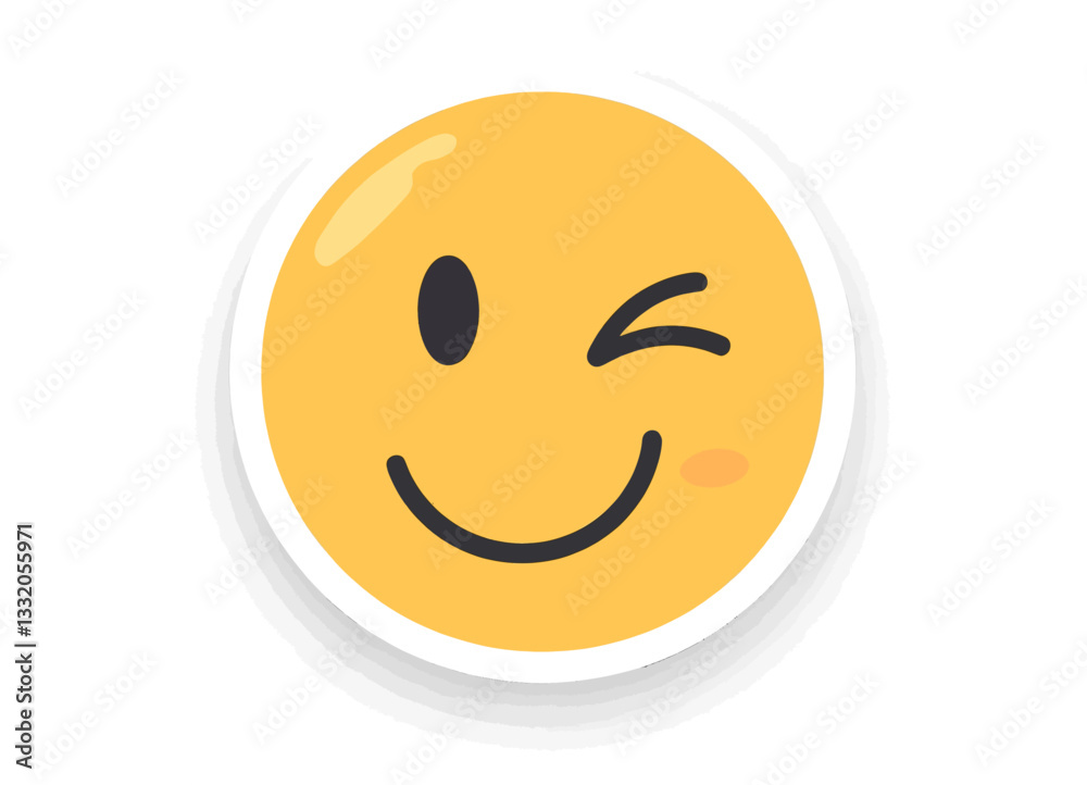 Fototapeta premium Yellow winking face sticker emoji icon expression