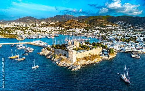 Fototapeta Naklejka Na Ścianę i Meble -  Aerial view of Bodrum in Mugla Province, Turkey
