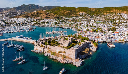 Fototapeta Naklejka Na Ścianę i Meble -  Aerial view of Bodrum in Mugla Province, Turkey