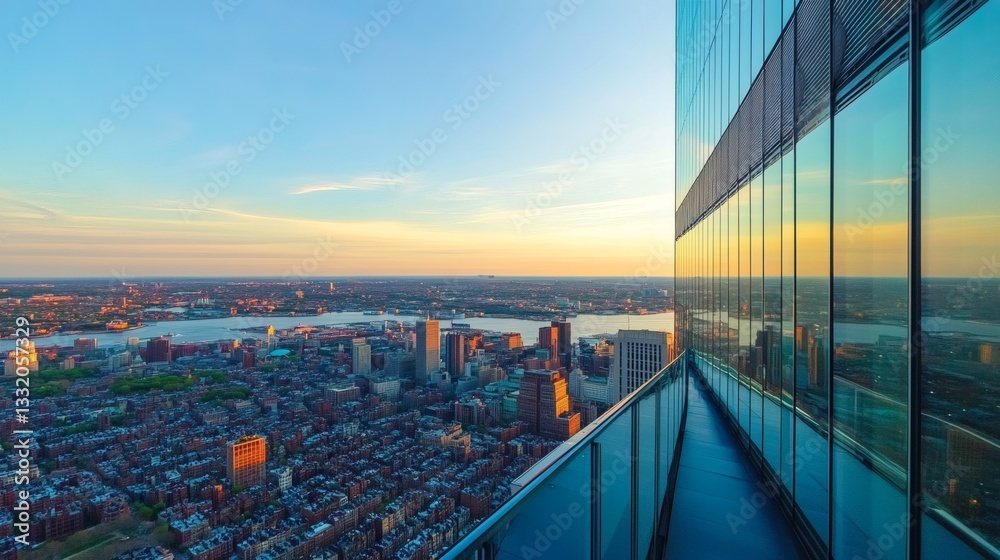 Obraz premium High angle view of a city with skyscrapers during sunset