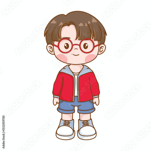 cute little boy with glasses and casual clothes cartoon vector illustration graphic design