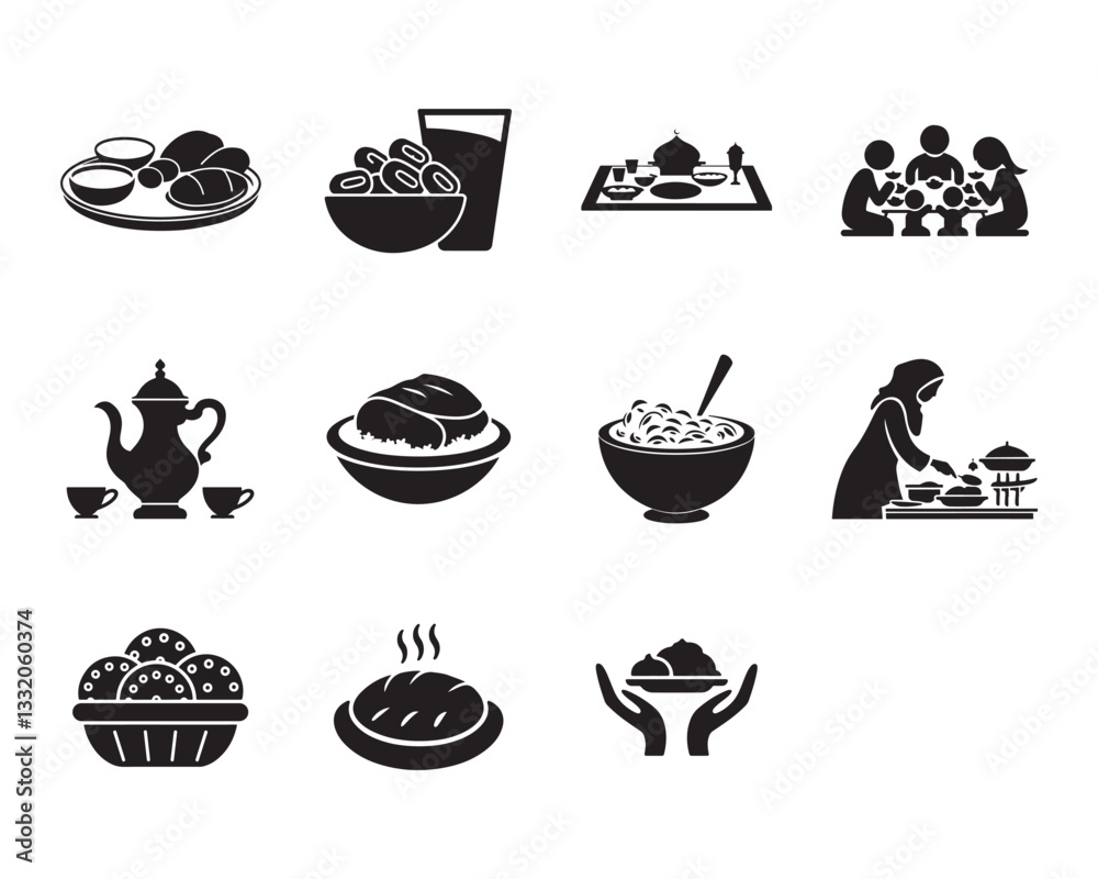 Eid Food and Feasting Icons set. Editable minimalist and outline vector icons. Eid Food and Feasting Icons set. Editable minimalist and outline vector icons.