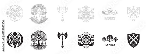 Scottish Clans and Symbols Icons Set. Editable minimalist and outline vector icons. 