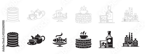Scottish Food and Drinks Icons Set. Editable minimalist and outline vector icons.