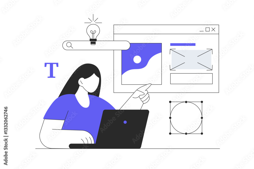 Web design concept. Designer prototyping a new web site project, landing page or application from different digital elements. Flat Cartoon Vector Illustration, icon. Stylish abstract design website Web design concept. Designer prototyping a new web site project, landing page or application from different digital elements. Flat Cartoon Vector Illustration, icon. Stylish abstract design website