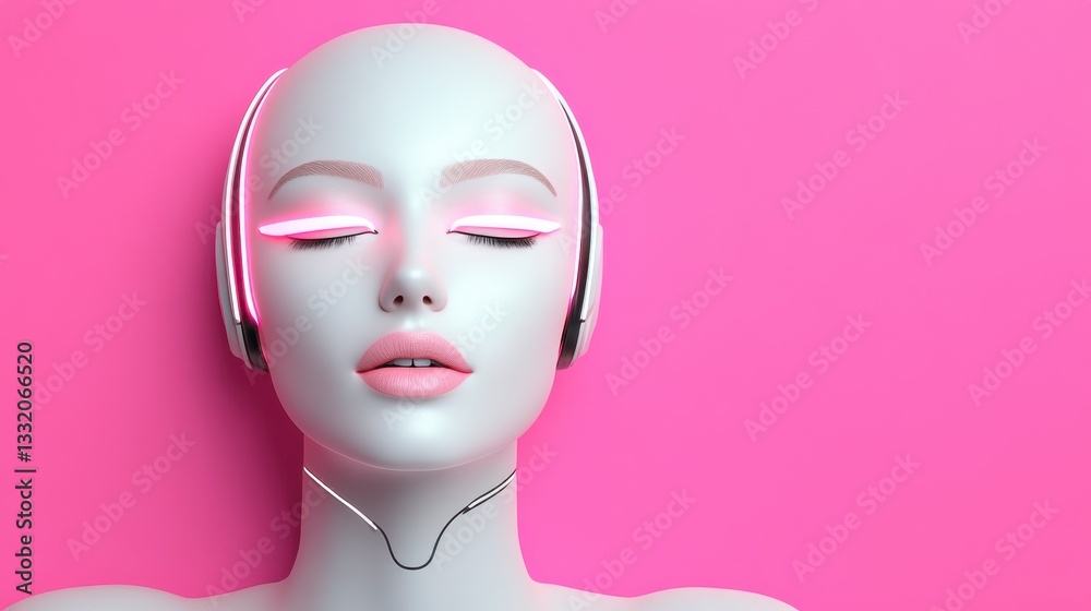 Serene Digital Portrait of a Female Face with Glowing Pink Accents Serene Digital Portrait of a Female Face with Glowing Pink Accents