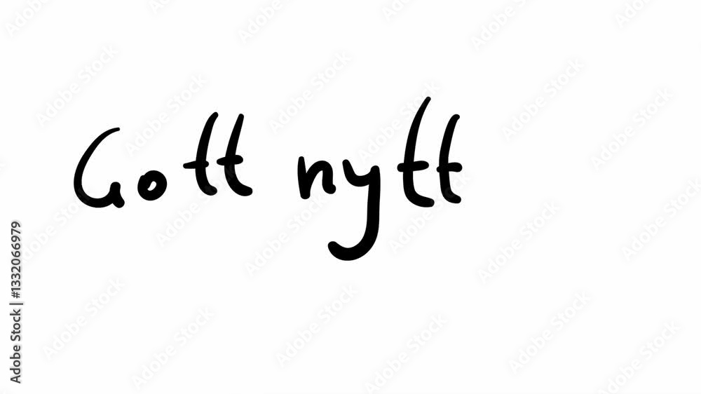 Happy new year Swedish lettering self writing animated phrase, Happy new year text in 2d animation bold black letters with underline and exclamation mark on white background doodle style Happy new year Swedish lettering self writing animated phrase, Happy new year text in 2d animation bold black letters with underline and exclamation mark on white background doodle style